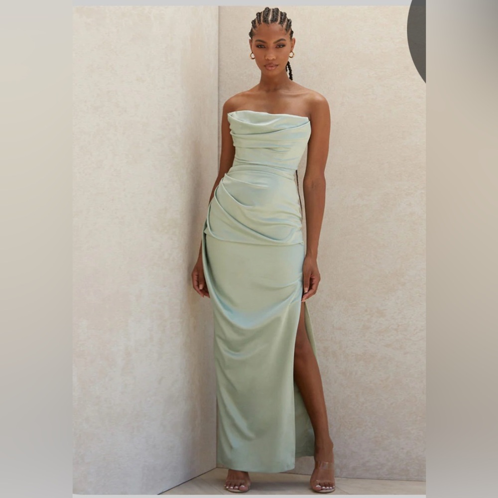 Luxe Dress Strapless Sage Green formal evening Dress